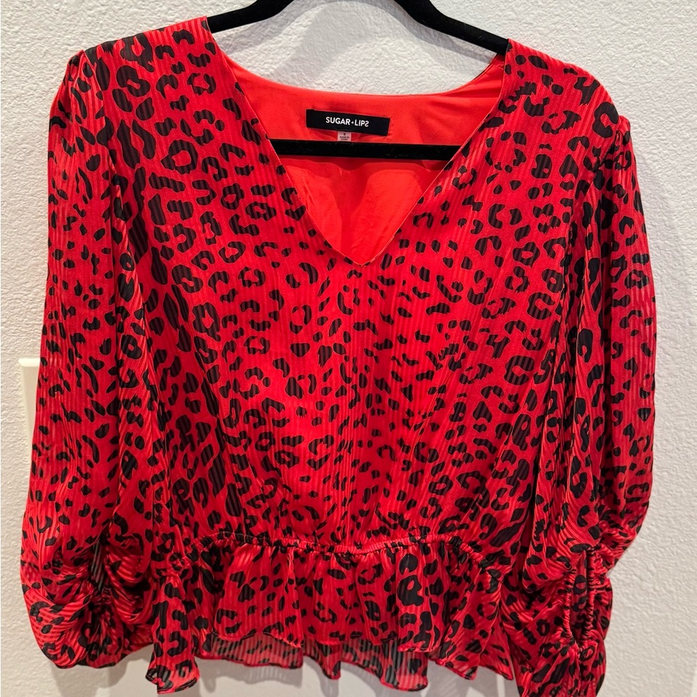Sugarlips Vibrant Red Leopard Blouse